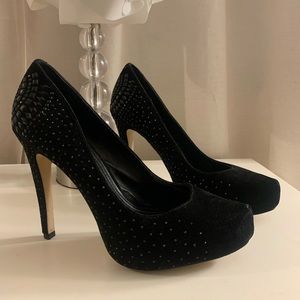 Rhinestone embellished black stiletto heels